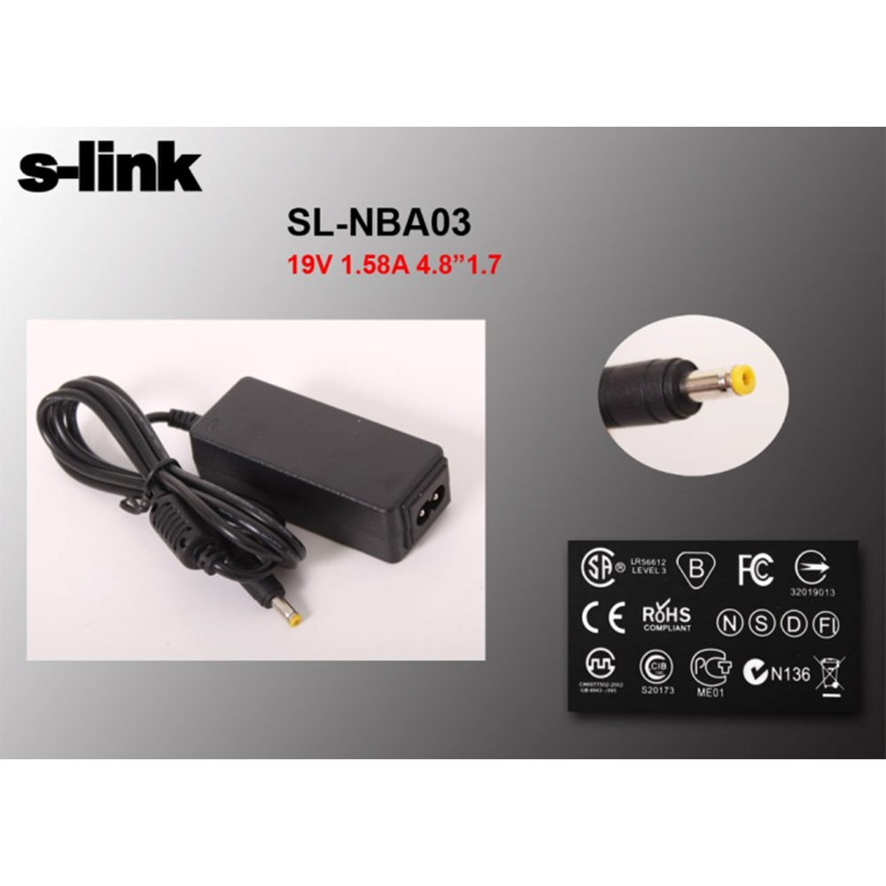 S-Link SL-NBA03 30W 19V 1,58A 4,8*1,7 Hp Netbook Standart Adaptör