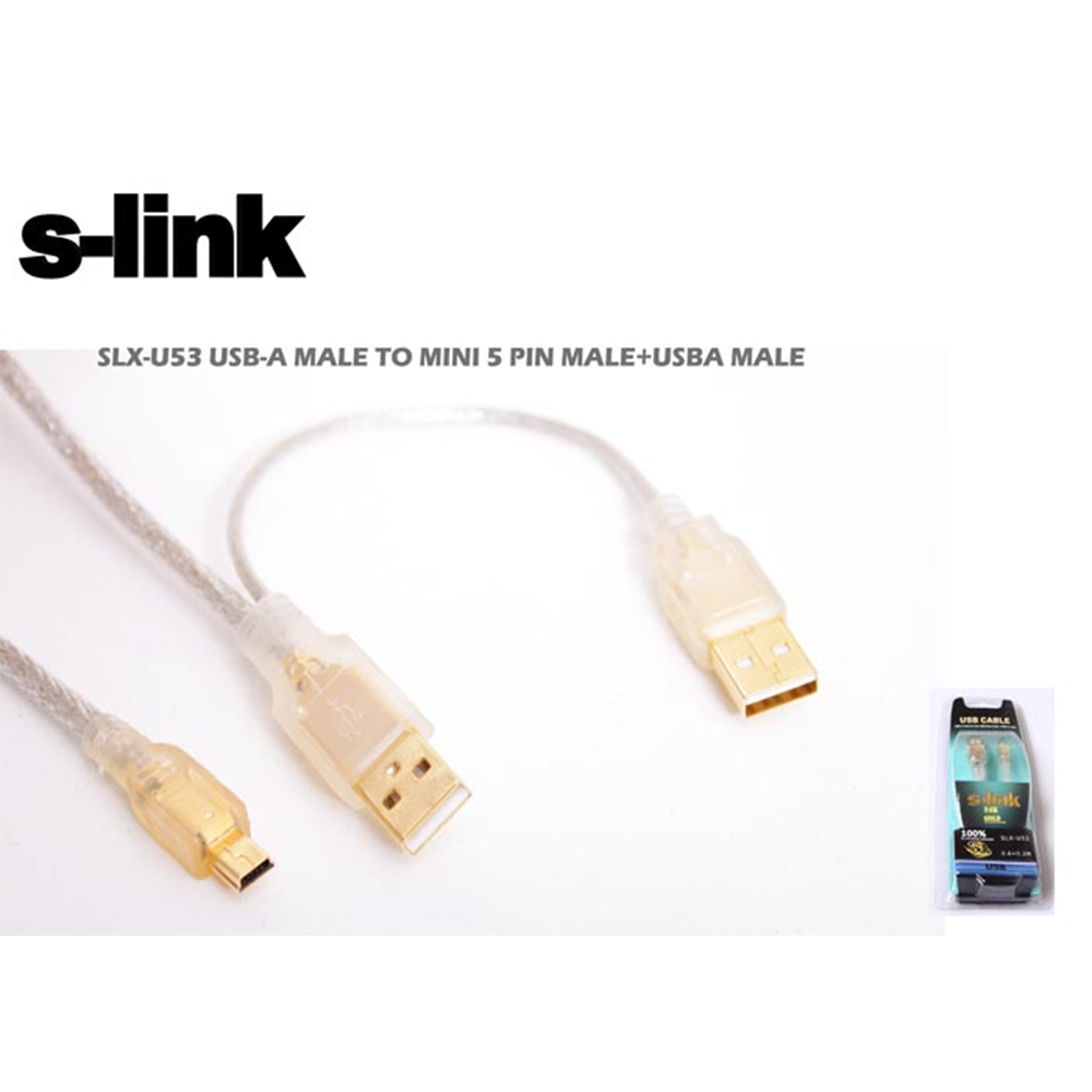 S-Link SLX-U53 USB 2*AM+USB 5 Pin Kablo