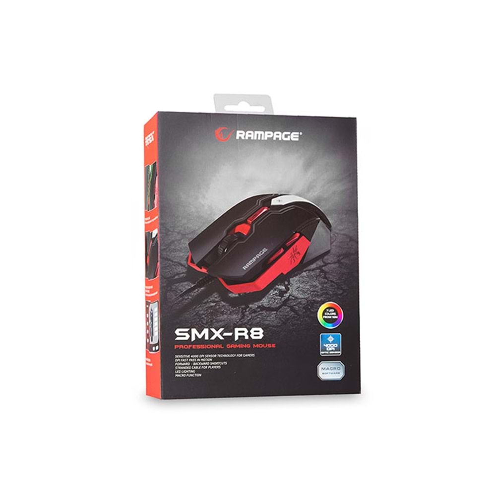 Rampage SMX-R8 USB Siyah 6D 7 Farklı Led Adınlatma Makrolu Kablolu Oyuncu Mouse