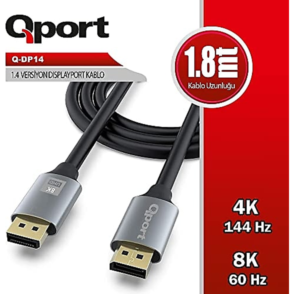 Qport Q-DP14 1,8 m 8K Display Port Kablo