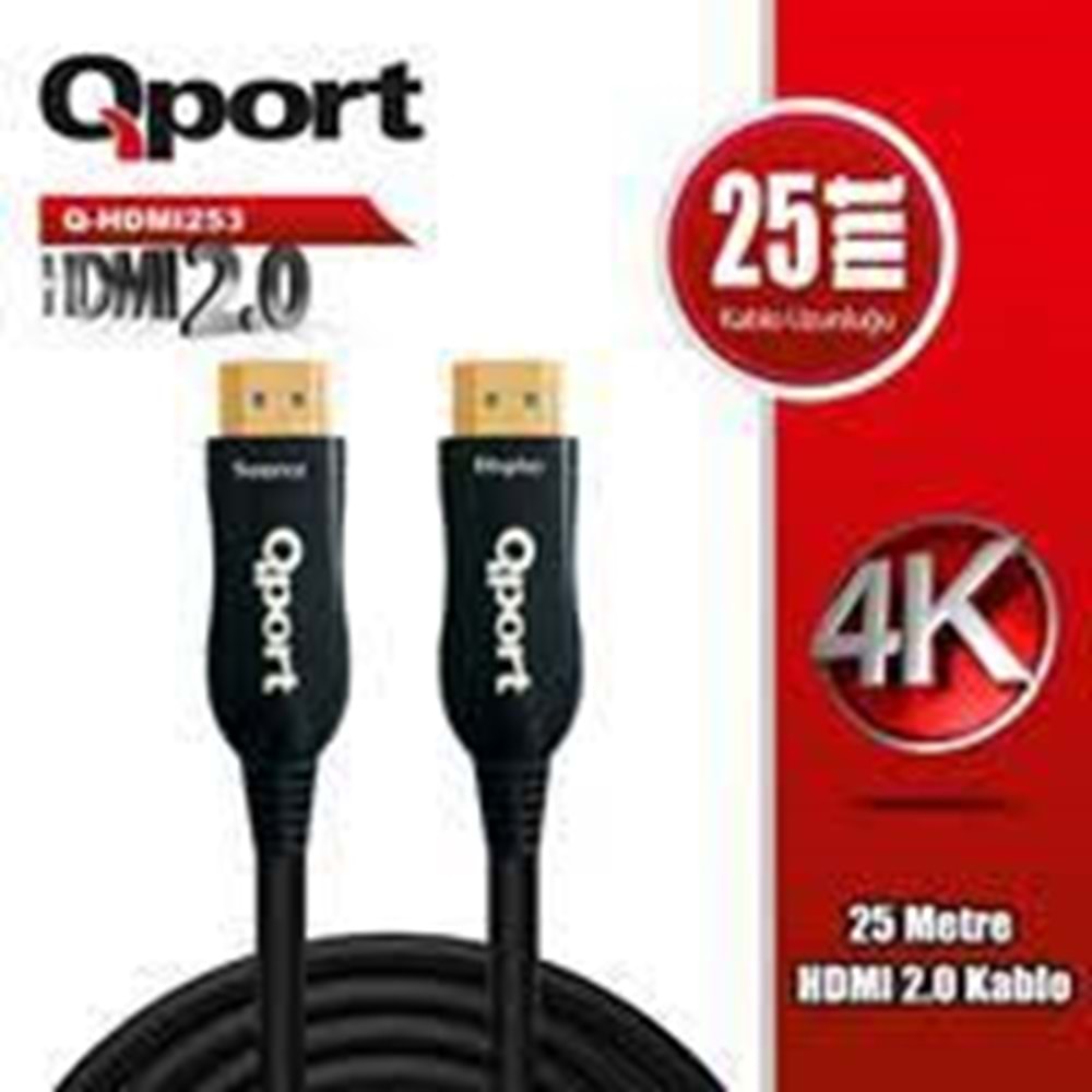 QPORT Q-HDMI253 25M HDMIV2.0 4K 144HZ ALTIN UÇLU HDMI GÖRÜNTÜ KABLOSU