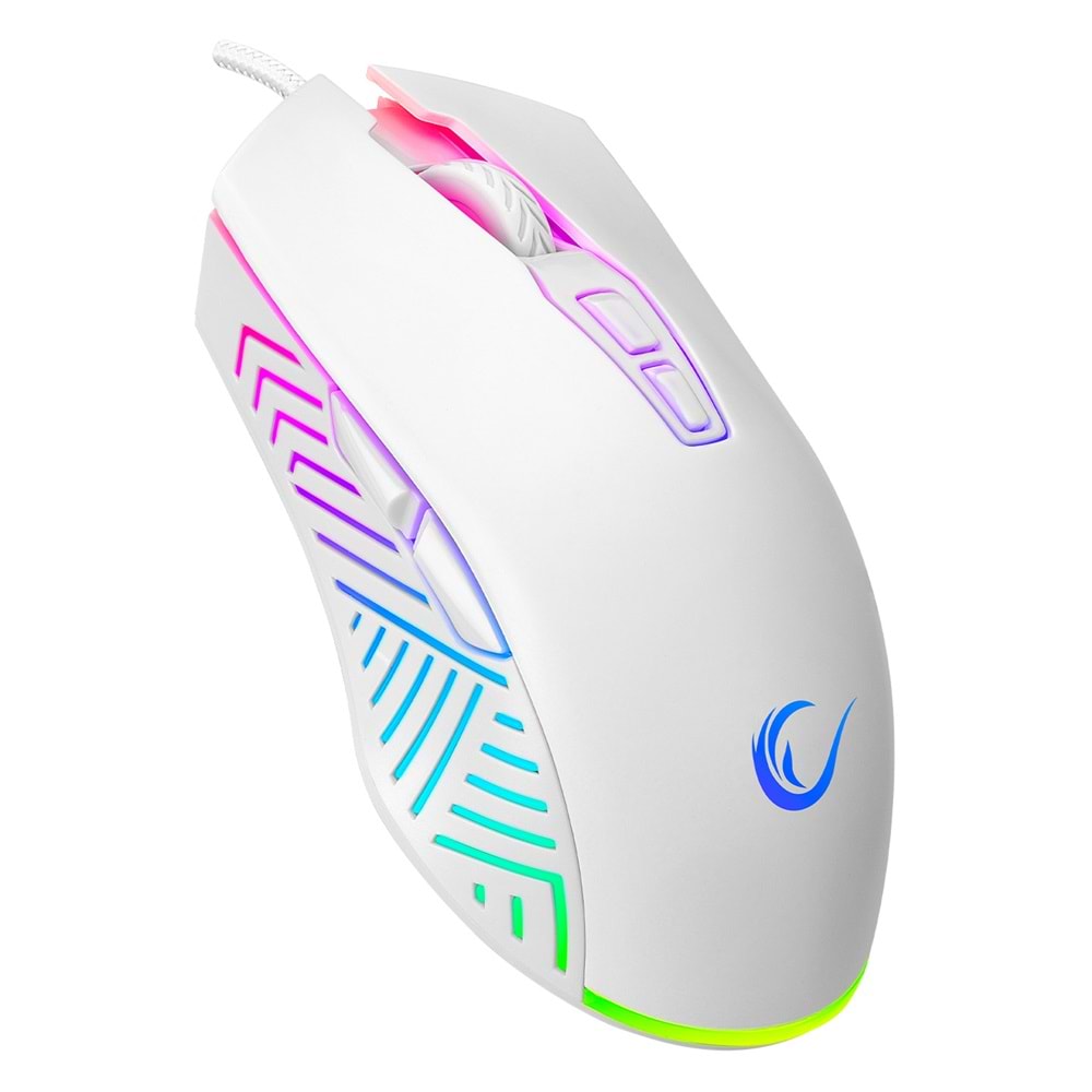 Rampage SMX-G68 SPEAR V2 FULL RGB 12800DPI Beyaz Makrolu Kablolu Gaming Oyuncu Mouse