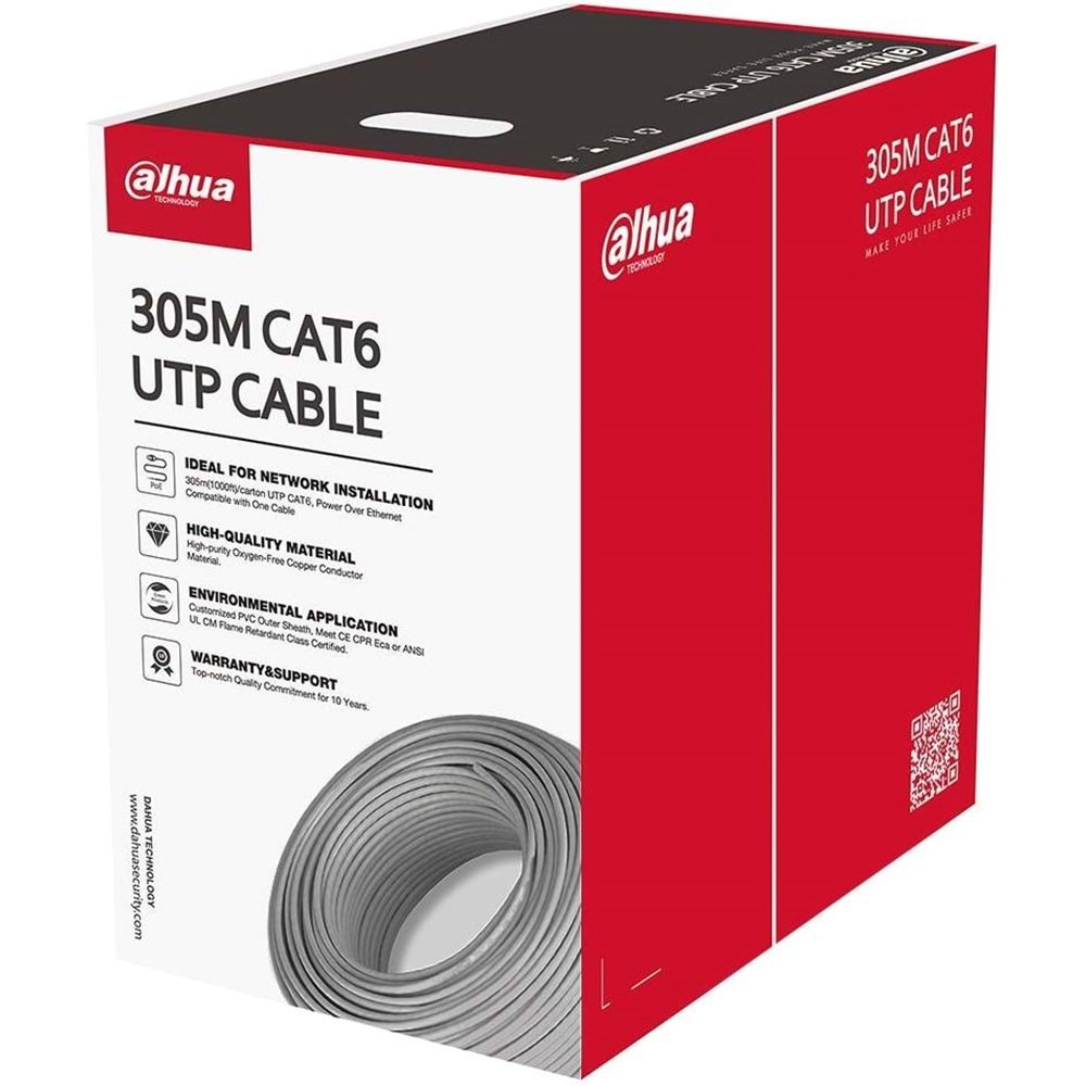 Dahua PFM922I-6UN-C CAT6 305M 23AWG Gri İç Ortam Top Kablo