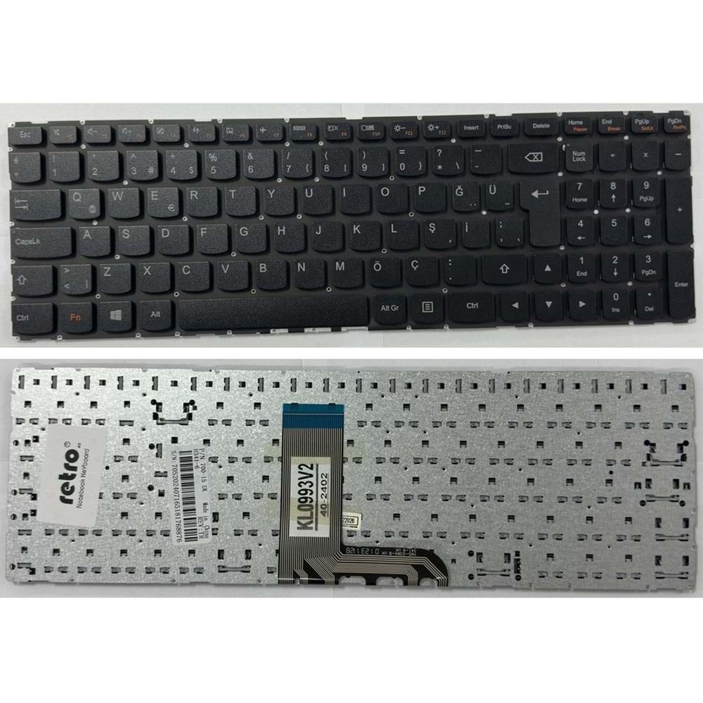 Retro NBKL993V2 Lenovo IdeaPad 700-15ISK Uyumlu Siyah Notebook Klavyesi