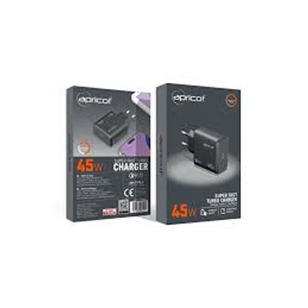 Apricot APC-U445/B 45W GAN Siyah Hızlı Şarj Adaptörü