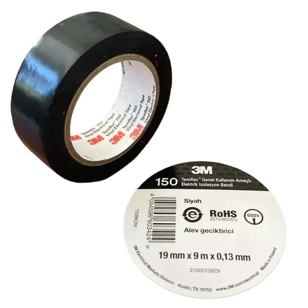 3M TEMFLEX SİYAH İZOLE ELEKTRİK BANT (1ADET)