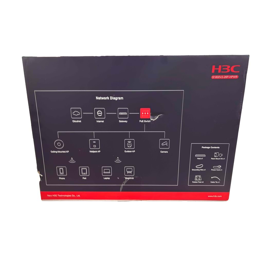 H3C 24PORT 10/100/1000 370W POE 2XSFP Yönetilebilir Poe Switch (S1600V2-26P-HPWR)