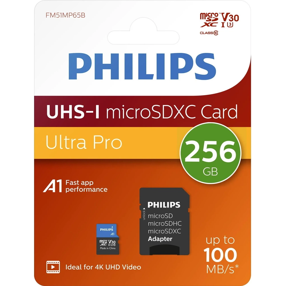 Philips 256GB 100MB/S CLAS10 U3 UHS Micro SD Hafıza Kartı (FM25MP65B/00)
