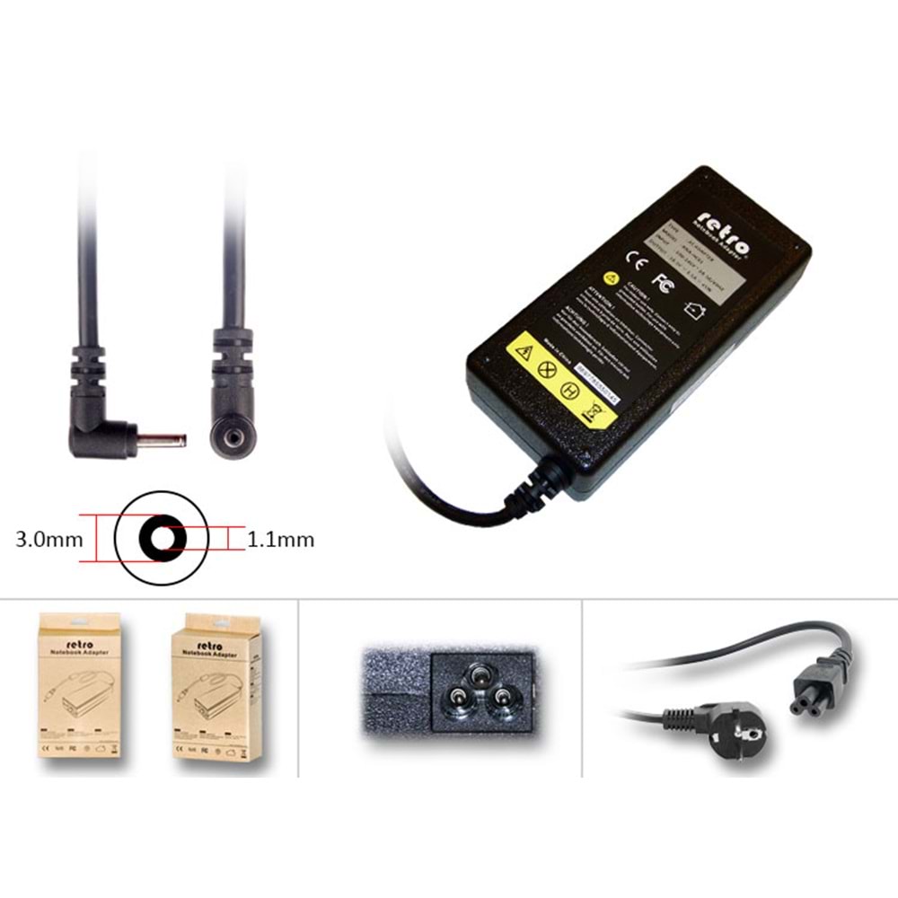 Retro RNA-AC06 19V 3.42A 3.0*1.1 65W Acer Uyumlu İğne Uç Notebook Adaptörü