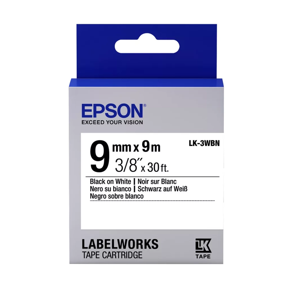 Epson Laberworks LK-3WBN 9MM Standart Beyaz Üzerine Siyah 9Metre Etiket