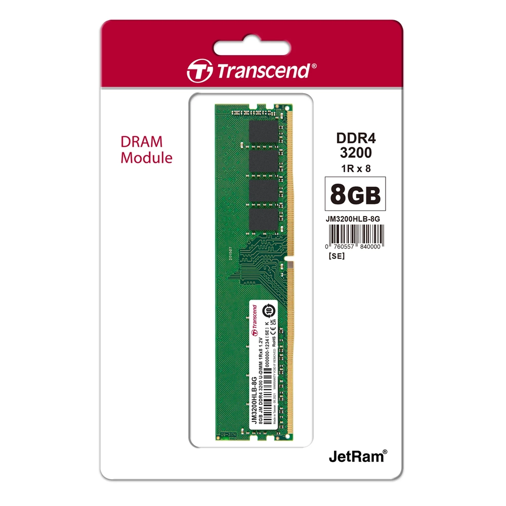 Transcend 8GB 3200MHZ DDR4 1.2V U-DIMM Masaüstü Bellek Ram (JM3200HLB-8G)