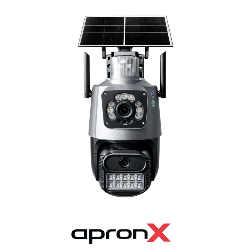 Apronx APX-WSP242 6MP (3+3MP) 2.8MM 4G Solar Güneş Enerjili Çift Kameralı Full Color Güvenlik Kamerası