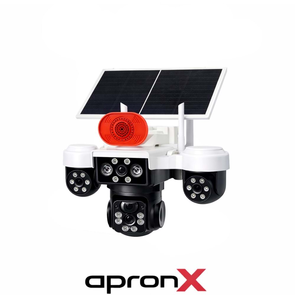 Apronx APX-WP296 9MP (3+3+3MP) 3.6MM Wi-Fi Solar Güneş Enerjili Üç Kameralı Full Color Güvenlik Kamerası