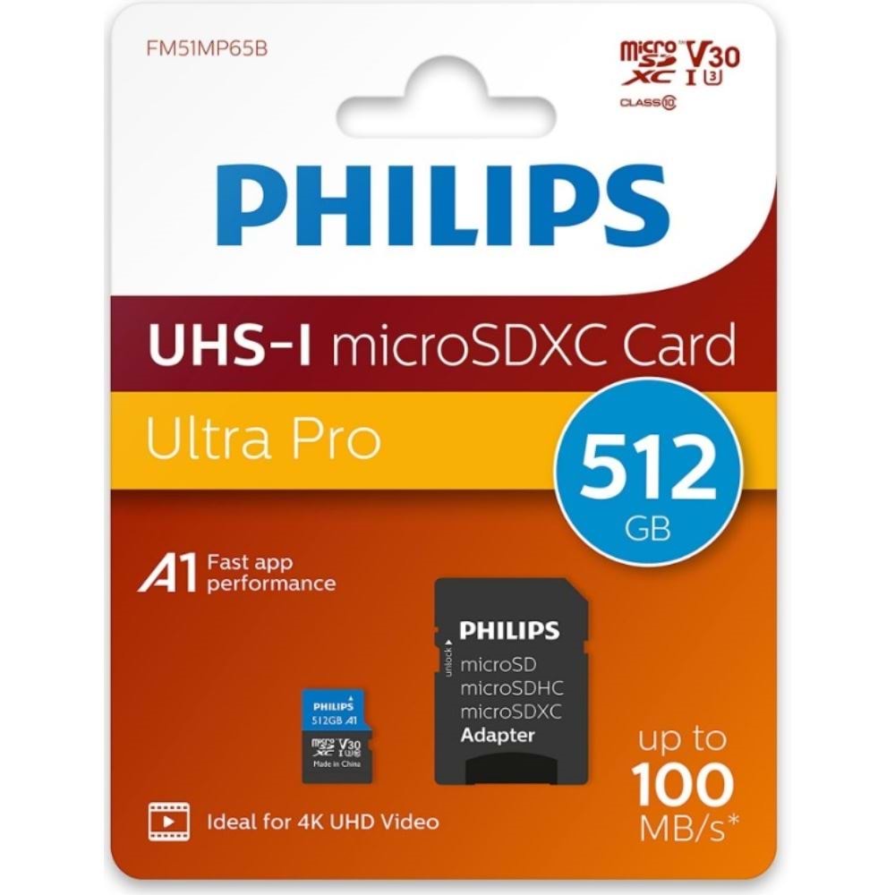 Philips Ultra Pro 512GB 4K CLASS10 V30 U3 UHS-I 100MB/S Micro SD Hafıza Kartı (FM51MP65B/00)