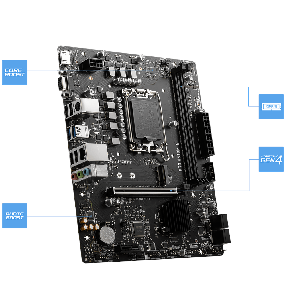 MSI H610M-E DDR5 5600MHZ 1700P 1XVGA 1XHDMI 1XM.2 USB3.2 Uyumlu Anakart