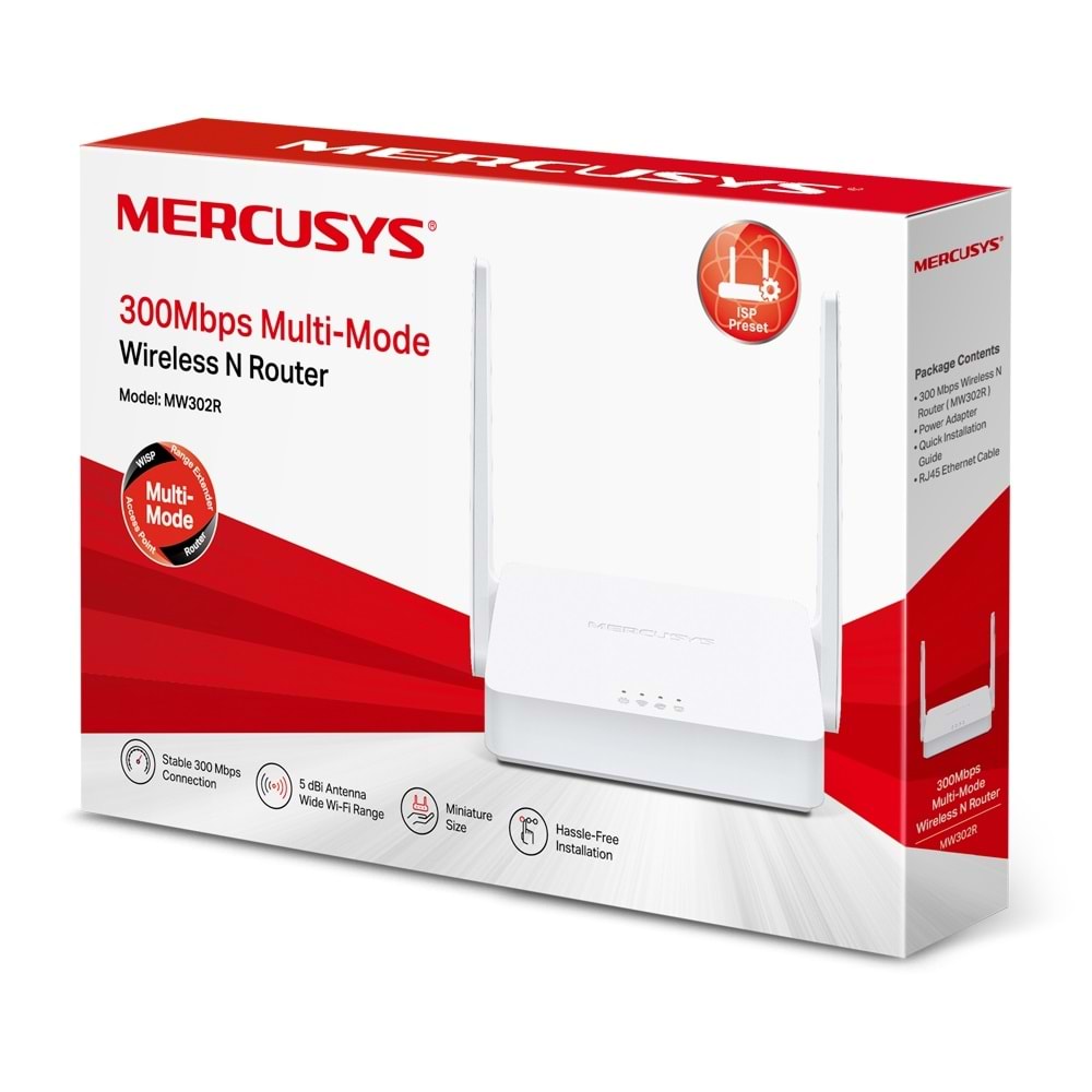 Mercusys MW302R 300MBPS 2xLAN Çift Antenli Çoklu Mod Destekli Kablosuz Acces Point Router