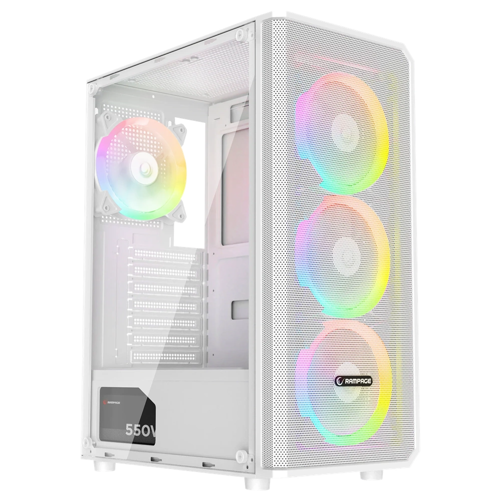 Rampage HELIOS 550W 80+ 4xRGB FAN 1xUSB3.0 2xUSB2.0 Beyaz Gaming Oyuncu ATX Kasası