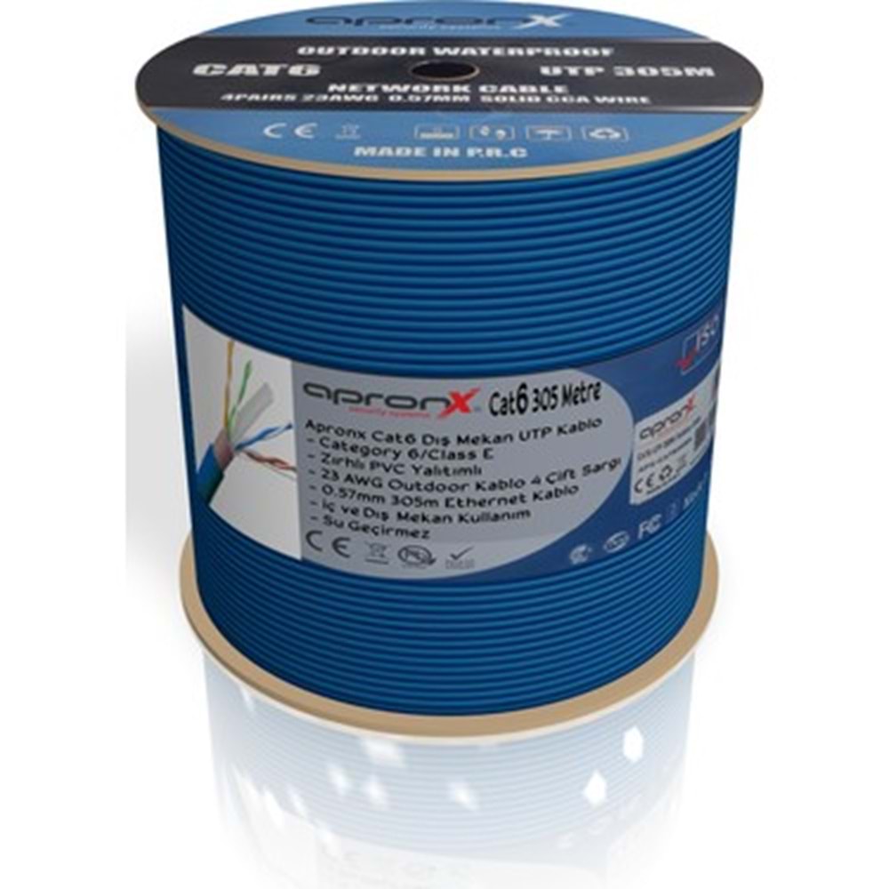 Apronx 305M CAT6 23AWG 0.57MM OutDoor Mavi UTP Patch İnternet Kablosu