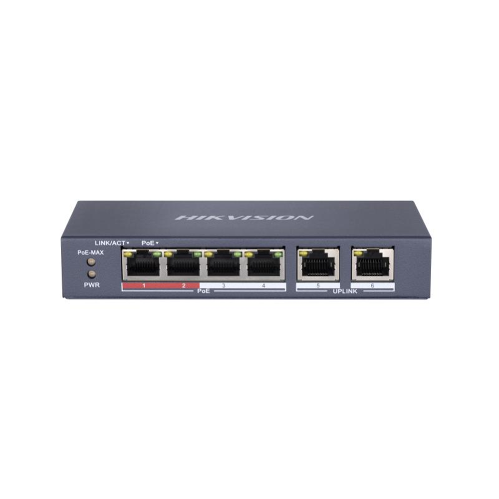 Hikvision DS-3E0106P-E/M(B) 4Port 10/100MBPS 2xUpLink 10/100 45W Yönetilemez PoE Switch
