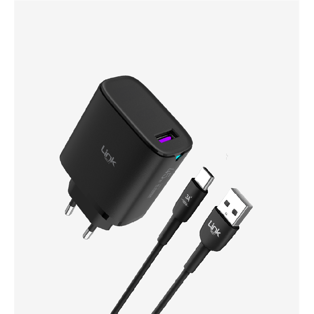 Linktech LSC-C318 45W 5V 3A 1xUSB-A QC4.0+ PD3.0 Telefon Şarj Adaptörü + 100W USB-A to TYPE-C Hızlı Şarj ve Data Kablosu