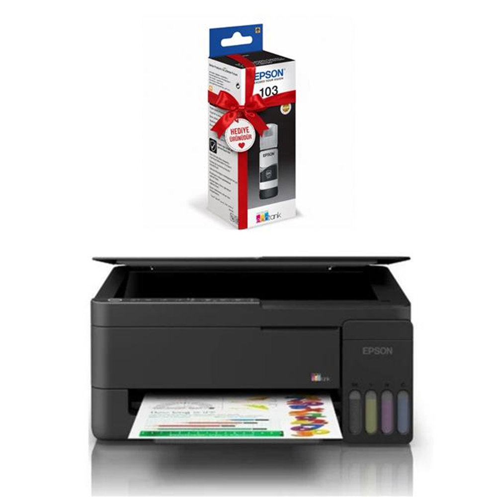 Epson EcoTank L3350 Wi-Fi Tarayıcı Fotokopi Çok Fonksiyonlu Mürekkepli Tanklı Yazıcı (Orjinal Siyah Epson Mürekkep Hediyeli)
