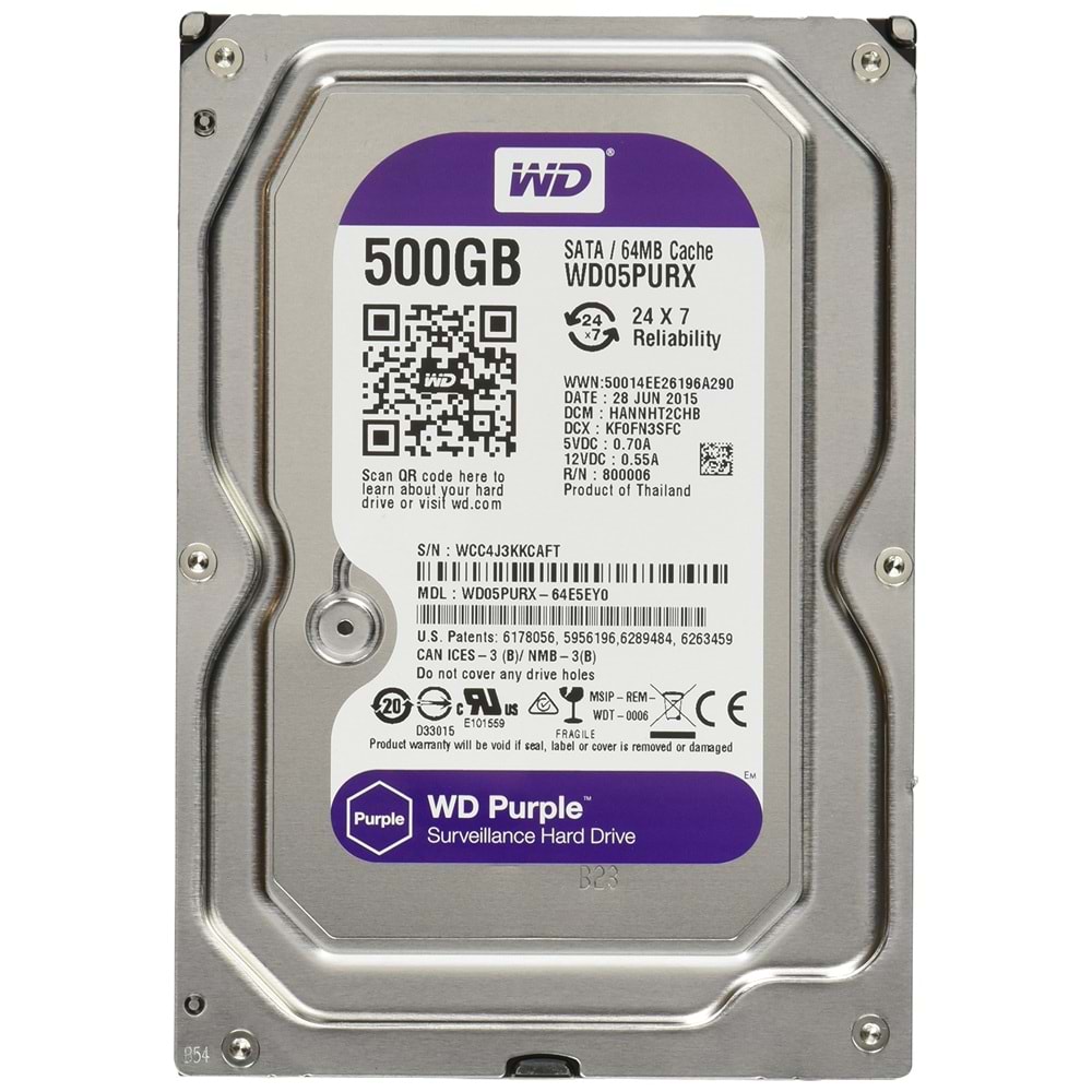 Western Digital Purple 500GB 7/24 64MB 5400RPM 3.5