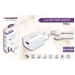 Sprange T-21 5V/10,5W 2,1A Type-C USB Sarj Aleti Takım