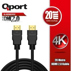 Qport Q-HDMI202 Altın Uçlu 20 Metre 4K Hdmi 2,0 Kablo