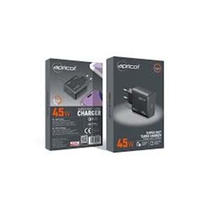Apricot APC-U445/B 45W GAN Siyah Hızlı Şarj Adaptörü