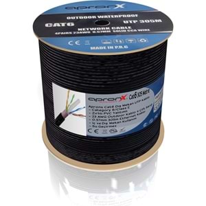 Apronx 23AWG 0.57MM 305M UTP Siyah Outdoor Dış Mekan CAT6 Patch İnternet Kablosu