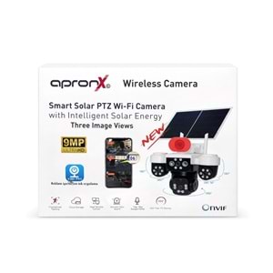Apronx APX-WP296 9MP (3+3+3MP) 3.6MM Wi-Fi Solar Güneş Enerjili Üç Kameralı Full Color Güvenlik Kamerası
