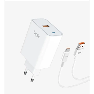 Linktech LCT-T461E 45W 5V 3A 1xUSB-A QC4.0 Telefon Şarj Adaptörü + 120W USB-A to TYPE-C Hızlı Şarj ve Data Kablosu