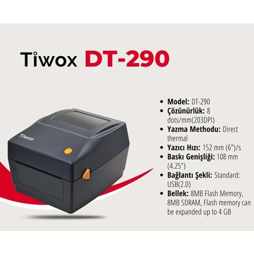 Tiwox DT-290 Direkt Termal USB Barkod Yazıcı
