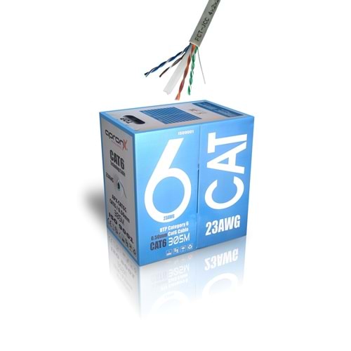 Apronx 305m Cat6 Kablo Gri 23 AWG 0.50mm UTP Kablo