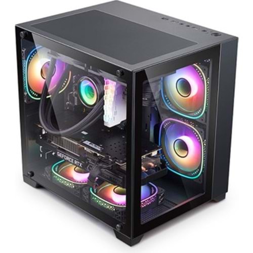 Revenge Nova RGB 3 Fanlı MATX Cam Panel Siyah Akvaryum Oyuncu Gaming Kasa