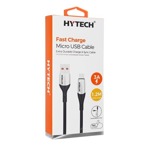 Hytech HY-X250 1.2M 3A Micro USB Siyah Data+Şarj Kablosu