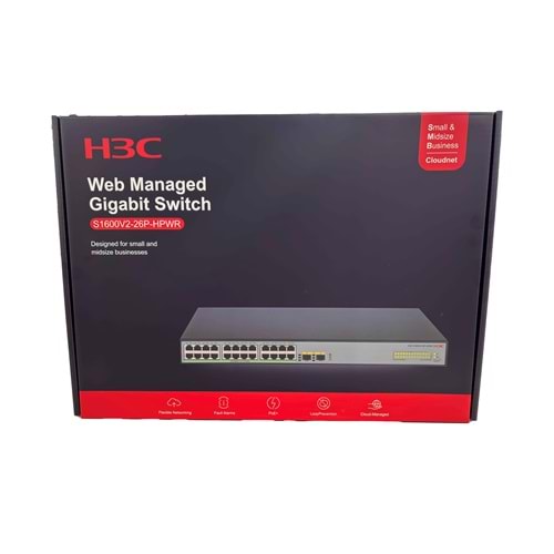 H3C 24PORT 10/100/1000 370W POE 2XSFP Yönetilebilir Poe Switch (S1600V2-26P-HPWR)