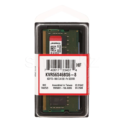 Kingston 8GB DDR5 5600MHZ CL46 SODIMM Notebook Bellek Ram (KVR56S46BS6-8)