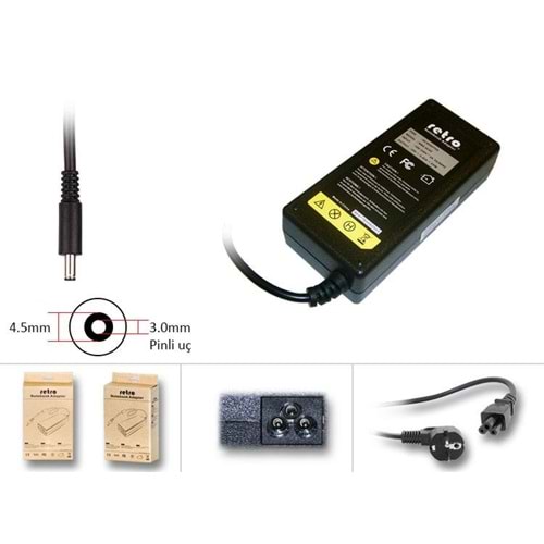Retro RNA-DL10 19.5V 3.34A 65W 4.5*3.0 Dell Uyumlu İnce Uçlu Notebook Adaptör
