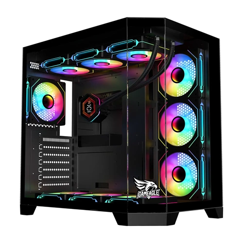 Gameagle Edge 7xARGB FAN 850W 80+Plus Bronze (360MM DİJİTAL EKRANLI SIVI SOĞUTMA DAHİL) Siyah Akvaryum Kasa