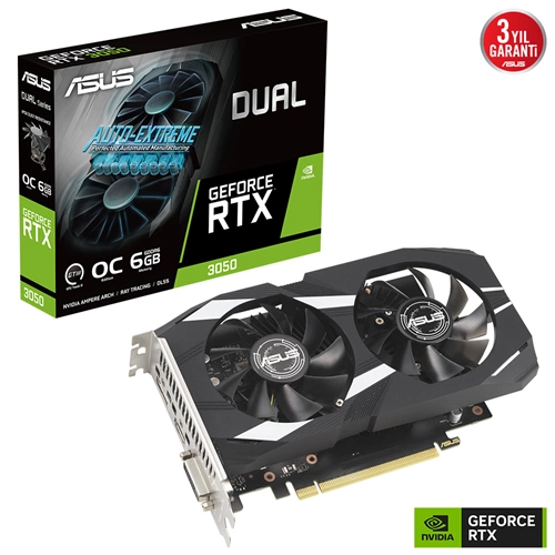Asus Dual Geforce RTX3050 6GB GDDR6 96BIT Gaming Oyuncu Ekran Kartı (DUAL-RTX3050-06G)