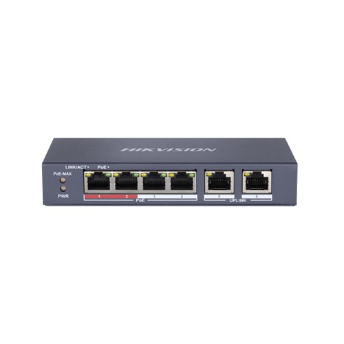 Hikvision DS-3E0106P-E/M(B) 4Port 10/100MBPS 2xUpLink 10/100 45W Yönetilemez PoE Switch
