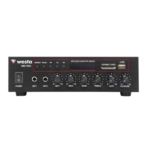 Westa WM-750U 80W 2Kanal 8OHM USB/Bluetooth/SD Card Mikser Amfi