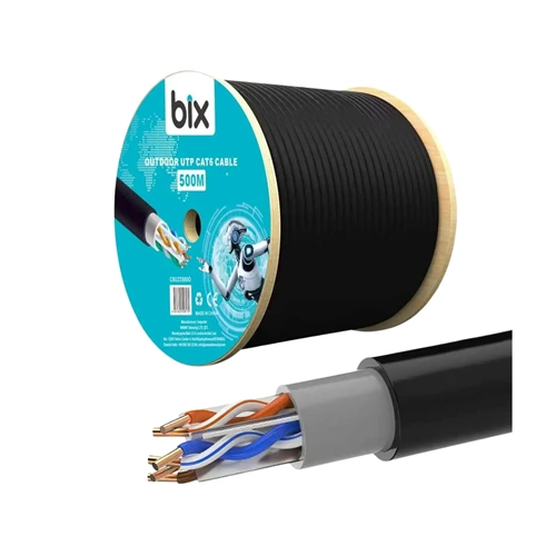 Bix C6U23500O-1 500M 0.57MM 23AWG Outdoor Dış Mekan Siyah UTP CAT6 Patch Kablo