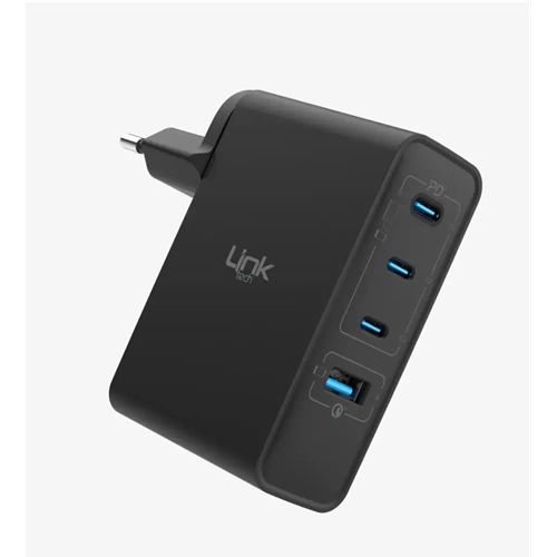 Linktech LNG-G861 3xTYPE-C 1xUSB-A 100W 5V 3A QC4.0+ PD3.0 GaN3 Siyah Telefon Şarj Adaptörü
