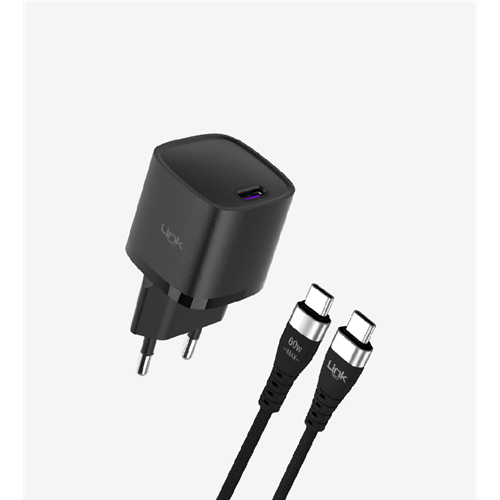 Linktech LNG-G844 25W 5V 3A 1xTYPE-C QC4.0 PD3.0 GaN3 Telefon Şarj Adaptörü + 60W TYPE-C to TYPE-C Hızlı Şarj ve Data Kablosu