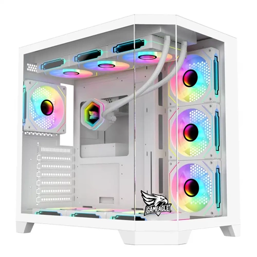 Gameagle Edge 7xARGB FAN 850W Modüler 80+Plus Bronze (360MM DİJİTAL EKRANLI SIVI SOĞUTMA DAHİL) Beyaz Akvaryum Kasa
