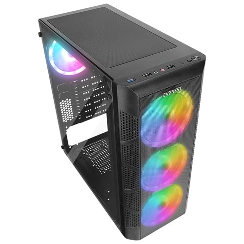 Everest Crest V1 4x12CM RGB ATX MID-T Mesh Tamperli Gaming Oyuncu Kasası
