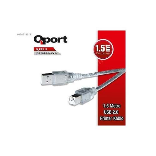 QPort Q-PR1.5 USB2.0 1.5M Yazıcı Printer Kablosu