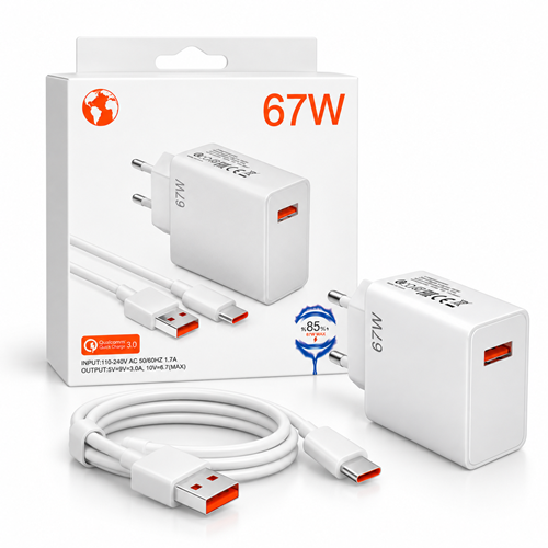 Molix FG-67 67W Hızlı Telefon Şarj Adaptörü + USB to Type-C Telefon Şarj Kablosu